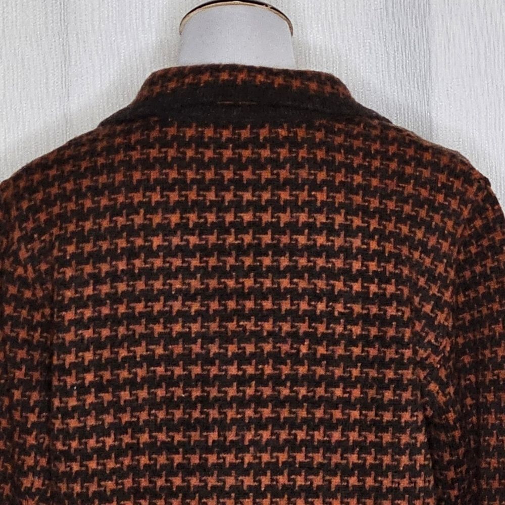 David Brooks Vintage Pumpkin Brown Houndstooth Lambswool Knit Sweater Blazer - Picture 8 of 15